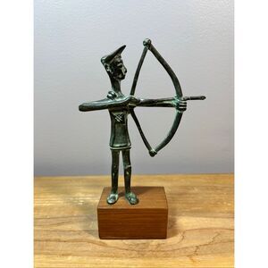 Bronze figurine green bronze archer with bow and arrow